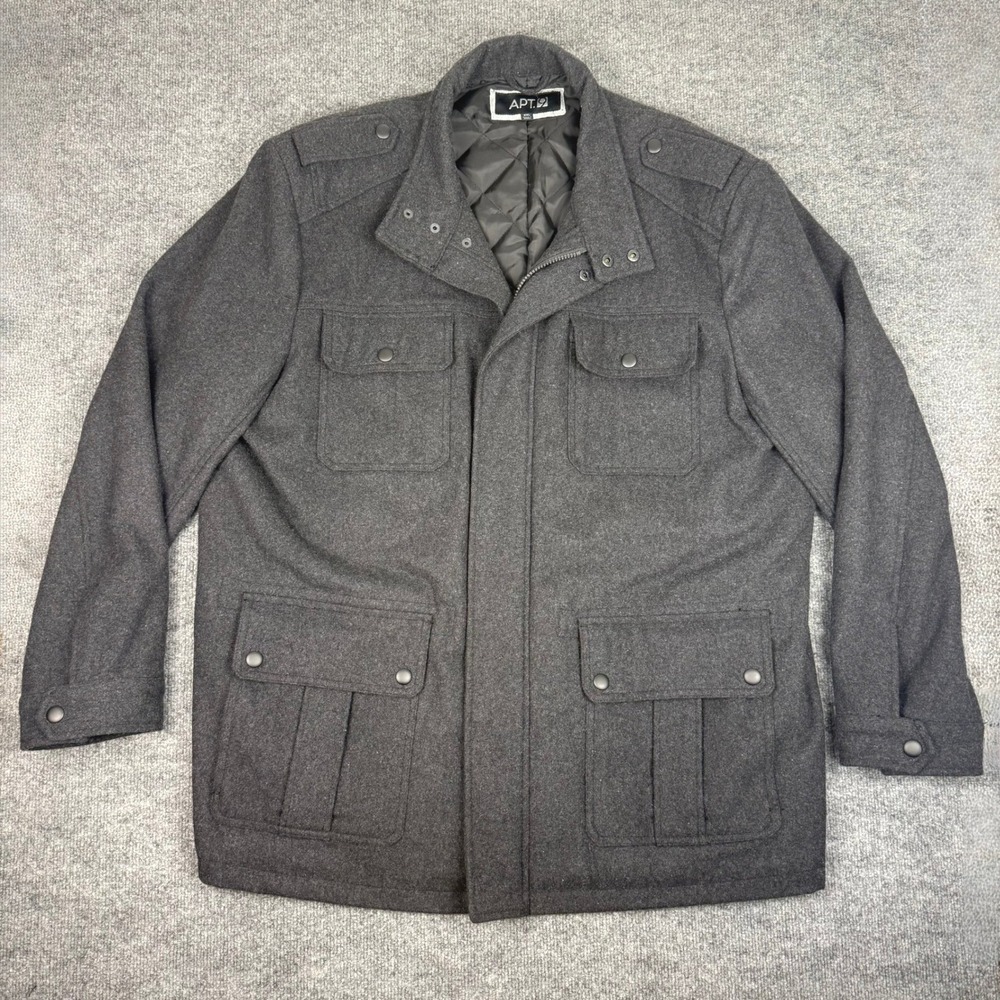 Apt 9 Mens Charcoal Gray Wool Blend Quilted Field Jacket Size XXL Military Coat